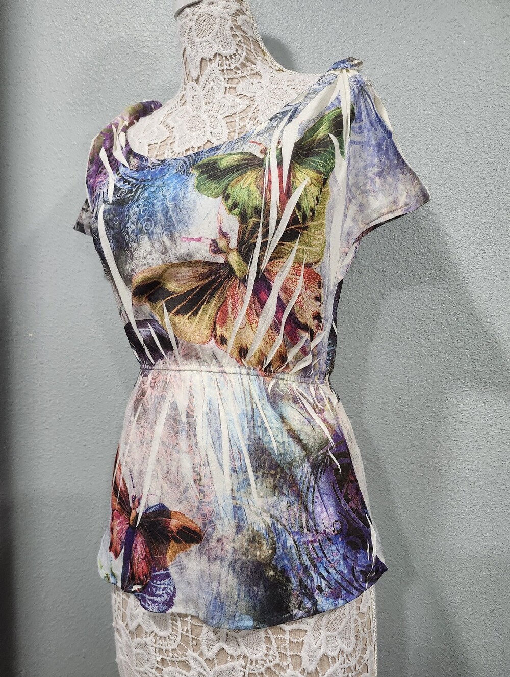 Y2k Made In Usa L8ter Butterfly Print Multicolor Short Sleeve Women's Top S